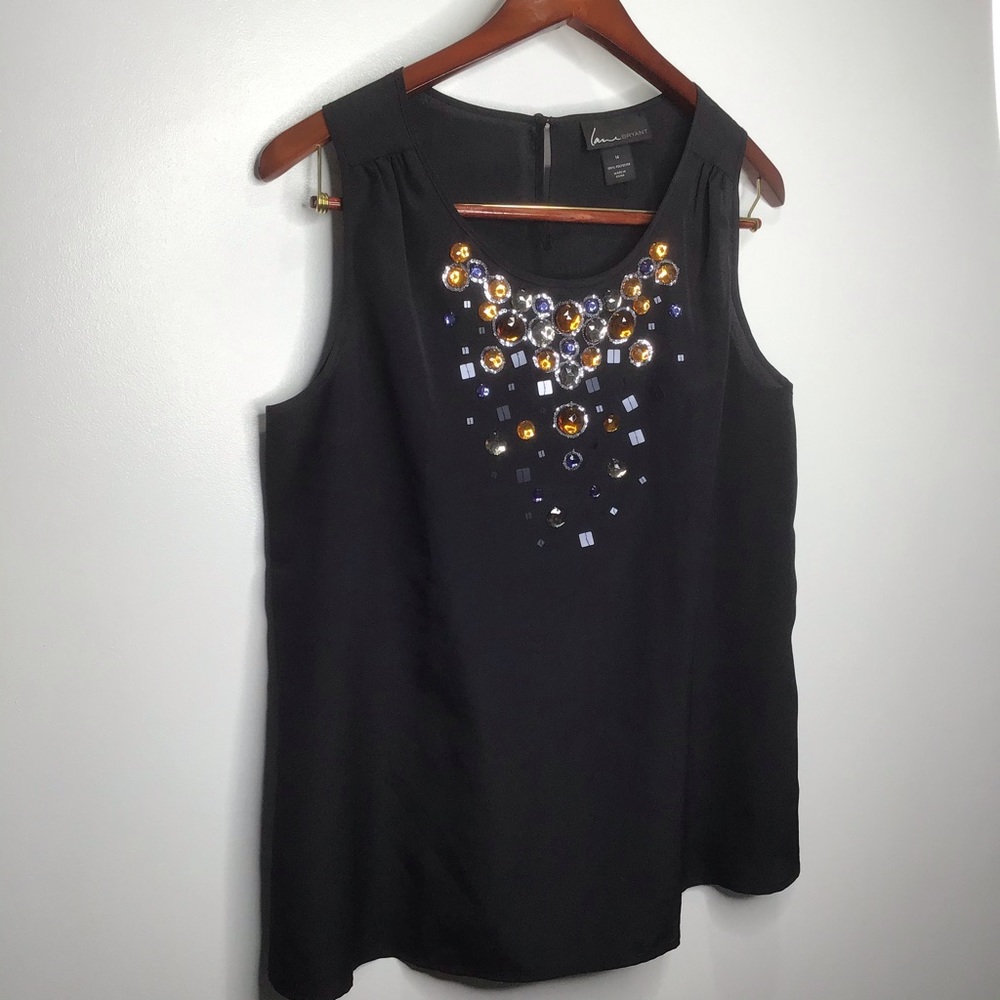 LANE BRYANT Amber Beads Sequins black tank top blouse women’s plus size 14
